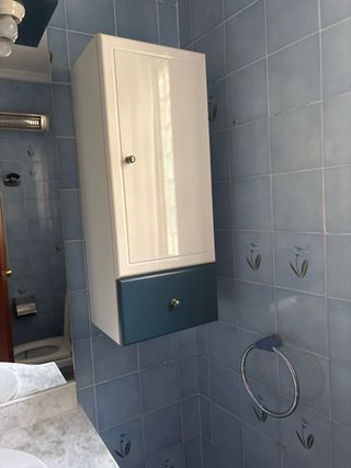 Conjunto baño completo azul y blanco Roca