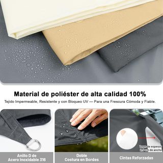 Toldo Vela Sombra Impermeable 4x4m Gris
