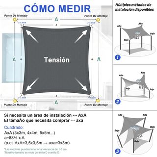 Toldo Vela Sombra Impermeable 4x4m Gris