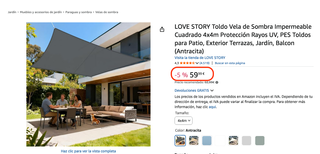 Toldo Vela Sombra Impermeable 4x4m Gris