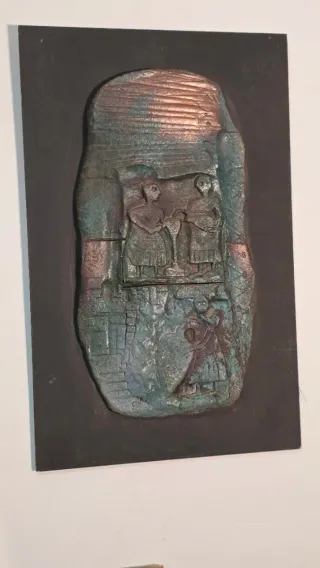 Cuadro Cerámica y Madera Figuras Antiguas