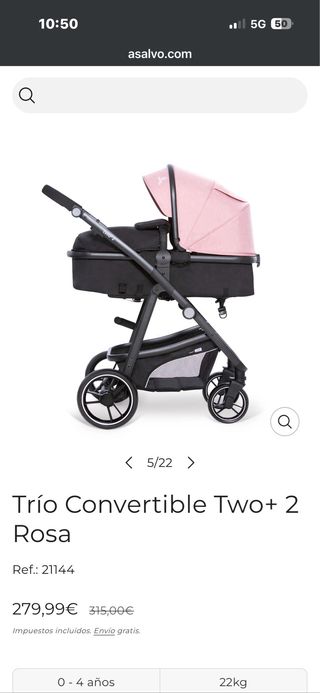 Trío Convertible Asalvo Rosa y gris. t