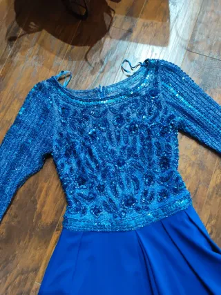 Vestido fiesta lentejuelas azul Klein T.36