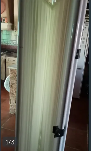 Biombo de hierro y tela beige/blanco