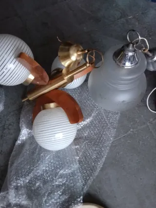 2 Lámparas de Techo Cristal y Metal y madera