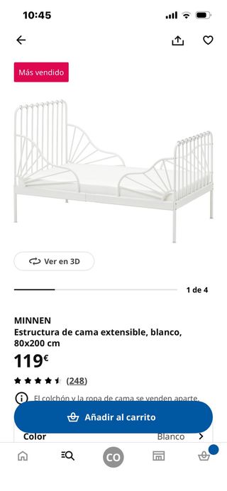 Cama infantil Ikea Minnen 80x200 con colchón.
