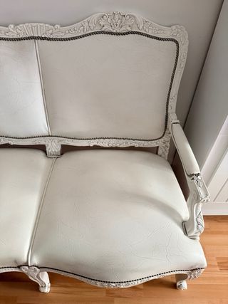 Sofá Luis XIV Blanco Piel Sintética