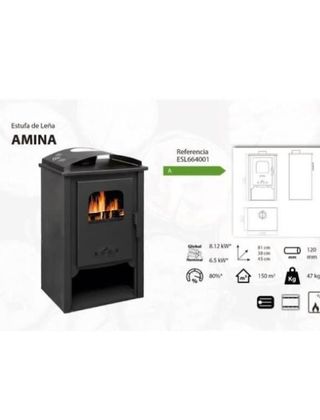 Estufa de leña Amina Nueva 6Kw CAST1013