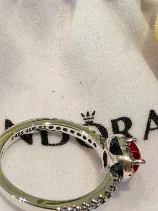 Anillo Pandora Plata 925 Corazón Rojo