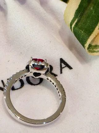 Anillo Pandora Plata 925 Corazón Rojo