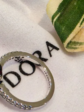 Anillo Pandora Plata 925 Corazón Rojo