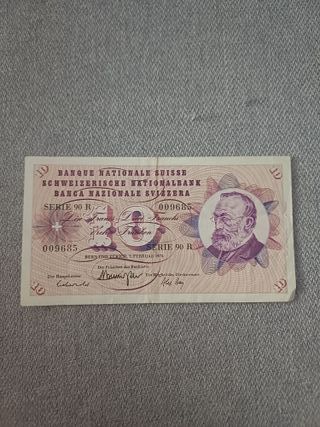 Billete 10 Francos Suizos 1974