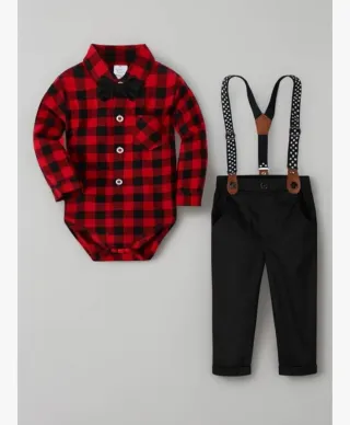 Conjunto Bebé Camisa Cuadros y Tirantes