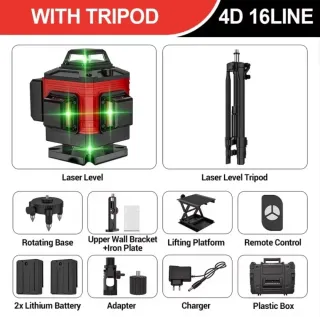 Nivel Láser 4D 16 Líneas Trípode Maletín