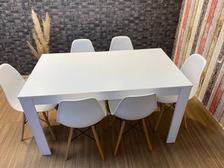 Mesa Comedor + 6 Sillas Blancas