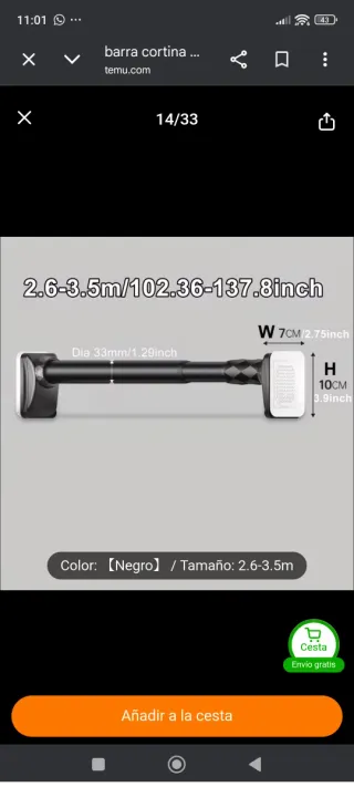 Barra de presión extensible hasta 3,5m