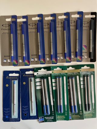 Lote recambios bolígrafos roller Parker, Waterman