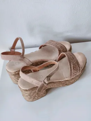 Sandalias cuña esparto nude T.40