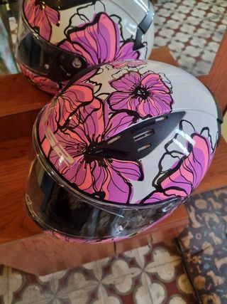 Casco Moto LS2 Talla L Floral Rosa