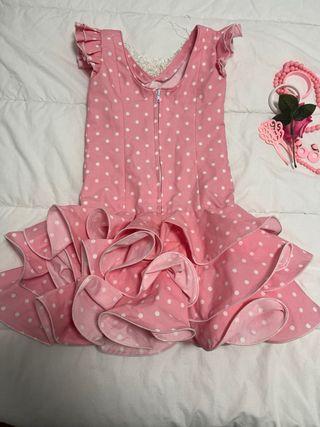 Traje de flamenca niña rosa lunares