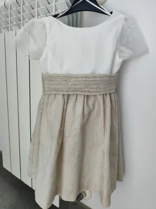 Vestido fiesta niña blanco y beige