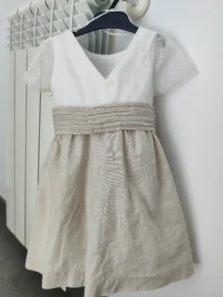 Vestido fiesta niña blanco y beige