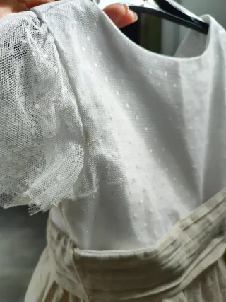 Vestido fiesta niña blanco y beige