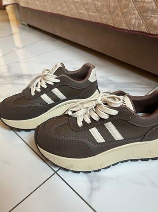 Scarpe da ginnastica donna marroni e bianche