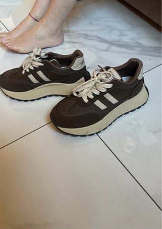 Scarpe da ginnastica donna marroni e bianche