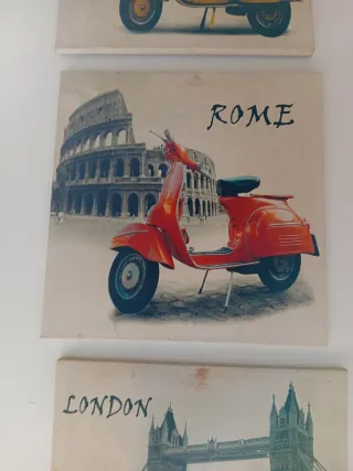 Set 3 Quadretti Arte Scooter Città