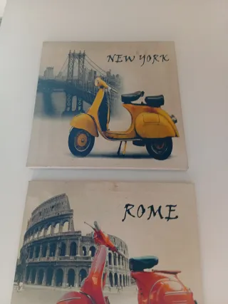 Set 3 Quadretti Arte Scooter Città
