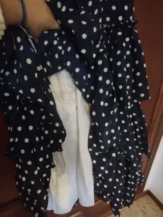 Traje Flamenca Azul marino con Lunares blancos