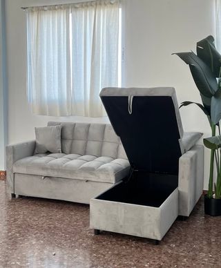 Sofá cama gris con almacenaje -Envio gratis