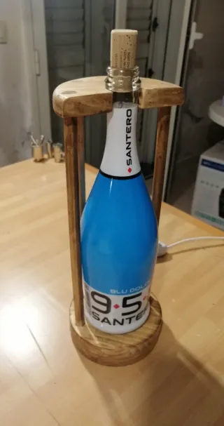 Lampada Santero Legno e Vetro Blu