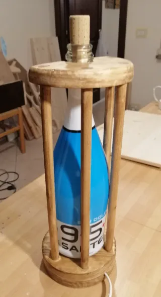 Lampada Santero Legno e Vetro Blu