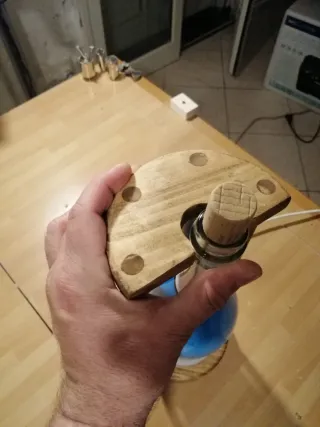 Lampada Santero Legno e Vetro Blu