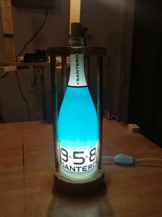 Lampada Santero Legno e Vetro Blu