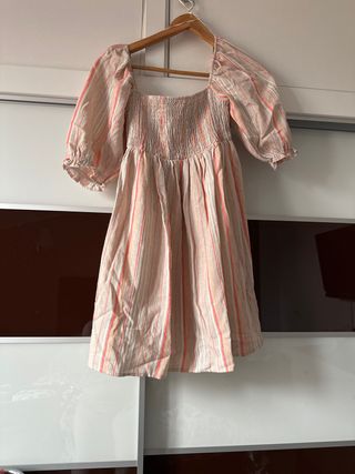 Vestido de rayas beige y rosa