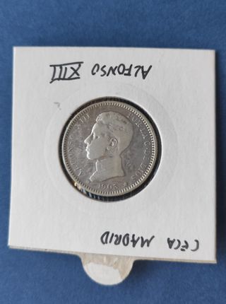 Lote 3 Monedas Plata 1 Peseta 50 Cént Alfonso XIII
