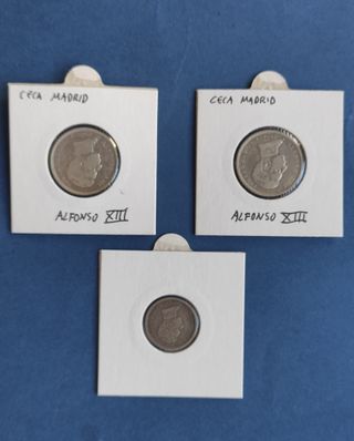 Lote 3 Monedas Plata 1 Peseta 50 Cént Alfonso XIII