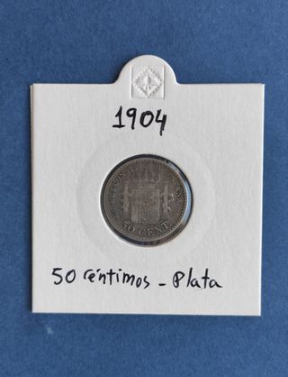 Lote 3 Monedas Plata 1 Peseta 50 Cént Alfonso XIII