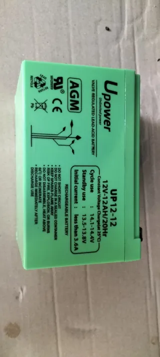 Batería UPower 12V 12AH AGM Plomo-Ácido