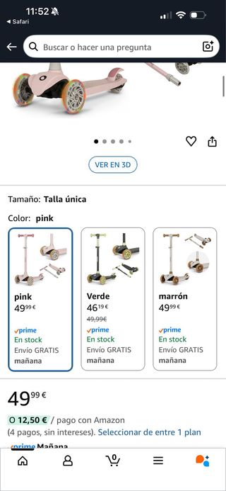 Patinete infantil rosa LED nuevo