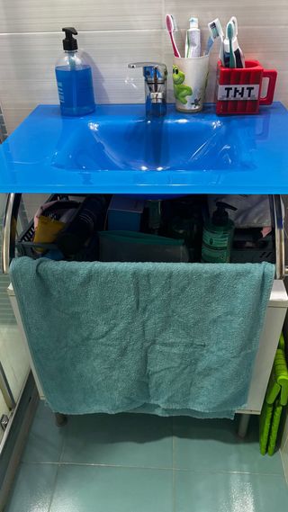 Mueble y espejo baño azul 44x58,5 y 60x80