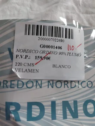 Edredón plumón 90% blanco 220x220cm