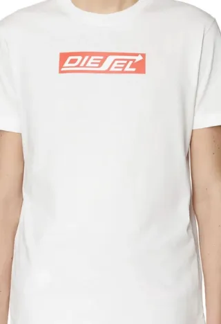 Camiseta Diesel Blanca Logo Rojo