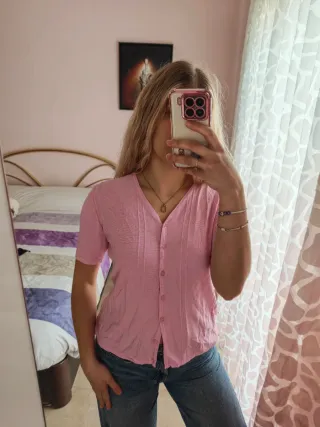 Blusa rosa manga corta mujer