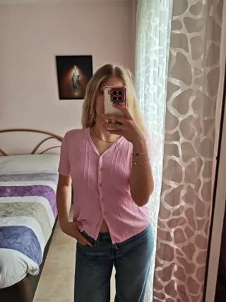 Blusa rosa manga corta mujer