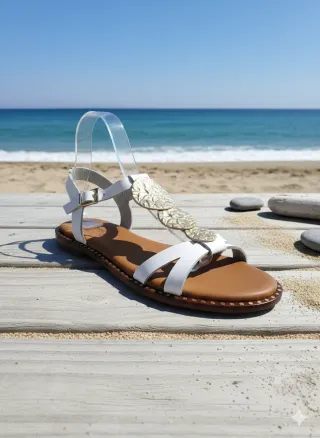 Sandalias de piel blancas y doradas T.37