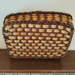 Coppia Cestini Vimini Beige e Marrone